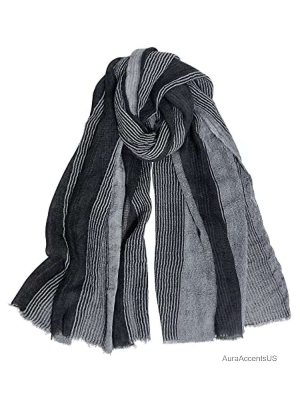 Cotton Linen Men's Striped Crinkle Long Scarf Travel Wrap Shawl